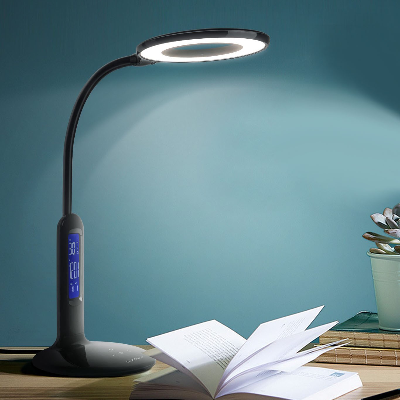 31,95 € Envio grátis | Lampada de escritorio Aigostar 7W 28×16 cm. Candeeiro de mesa LED regulável Policarbonato. Cor preto