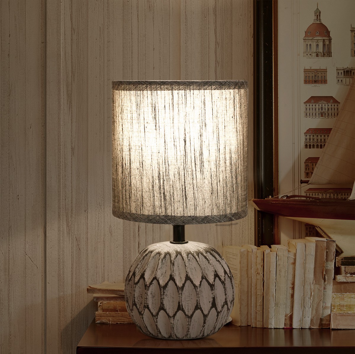 13,95 € Free Shipping | Table lamp Aigostar 40W 26×14 cm. Bedside table Ceramic. Pearl gray Color