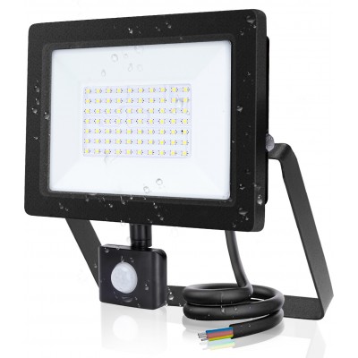 Foco proyector exterior Aigostar 50W 6400K Luz fría. 27×26 cm. Foco LED extrafino con sensor Aluminio y Vidrio. Color negro
