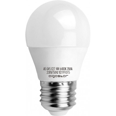 3,95 € Free Shipping | 5 units box LED light bulb Aigostar 4W E27 LED G45 Spherical Shape Ø 4 cm. led balloon White Color
