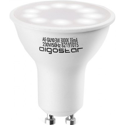 5,95 € Free Shipping | 5 units box LED light bulb Aigostar 3W GU10 LED 3000K Warm light. Ø 5 cm. White Color