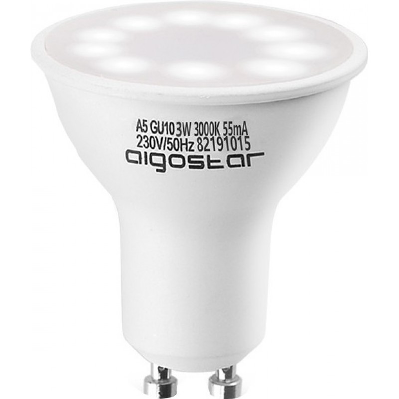 7,95 € Envio grátis | Caixa de 5 unidades Lâmpada LED Aigostar 3W GU10 LED 3000K Luz quente. Ø 5 cm. Cor branco