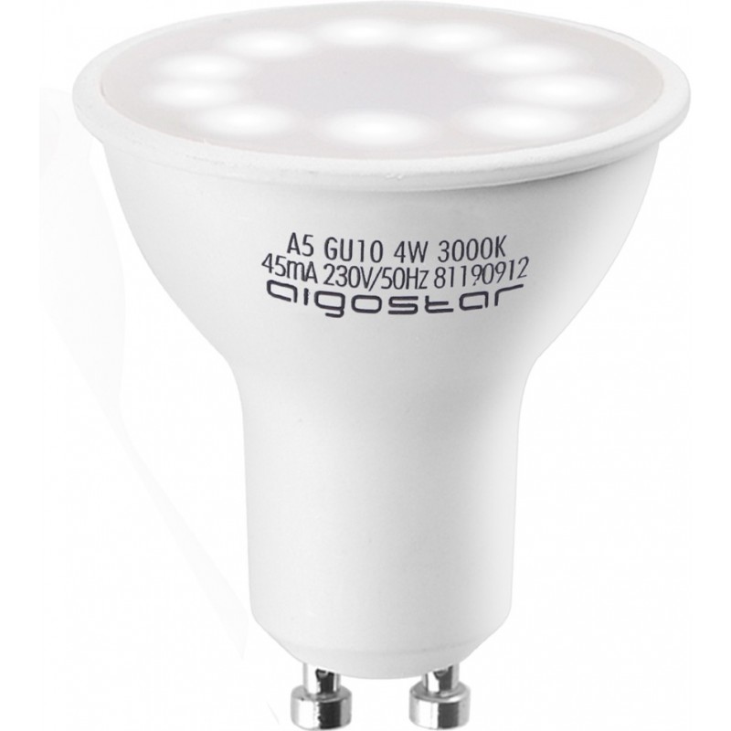 7,95 € Spedizione Gratuita | Scatola da 5 unità Lampadina LED Aigostar 4W GU10 LED 3000K Luce calda. Ø 5 cm. Colore bianca