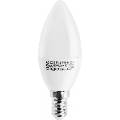 5,95 € Free Shipping | 5 units box LED light bulb Aigostar 6W E14 LED C37 Ø 3 cm. LED candle White Color