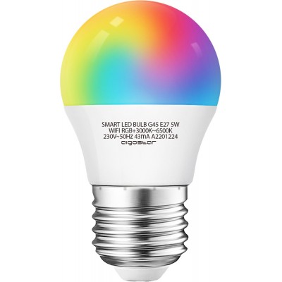 Lampadina LED telecomando Aigostar 5W E27 LED G45 Ø 4 cm. LED intelligenti. Wifi. Dimmerabile multicolore RGB. Compatibile con Alexa e Google Home Pmma e policarbonato. Colore bianca