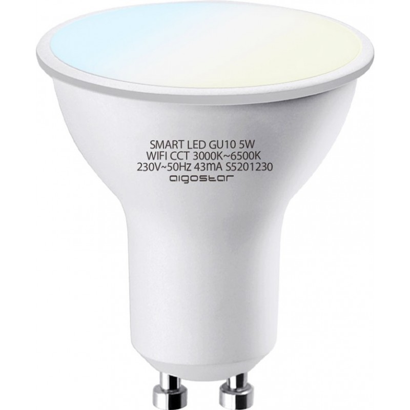 Bombilla LED control remoto Aigostar 5W GU10 LED Ø 5 cm. LED inteligente. WiFi. Regulable. Compatible Alexa y Google Home Pmma y policarbonato. Color blanco