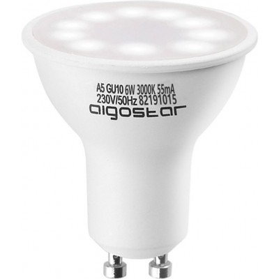 7,95 € 免费送货 | 盒装5个 LED灯泡 Aigostar 6W GU10 LED 3000K 暖光. Ø 5 cm. 白色的 颜色