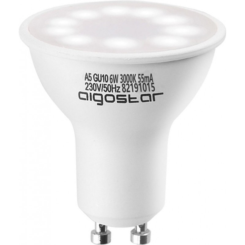7,95 € Бесплатная доставка | Коробка из 5 единиц Светодиодная лампа Aigostar 6W GU10 LED 3000K Теплый свет. Ø 5 cm. Белый Цвет