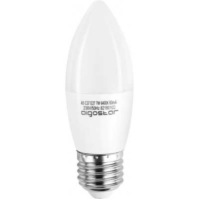 5,95 € Free Shipping | 5 units box LED light bulb Aigostar 7W E27 Ø 3 cm. LED candle White Color