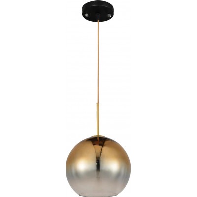 53,95 € Free Shipping | Hanging lamp Spherical Shape Ø 25 cm. Crystal and Leather. Golden Color