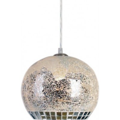 Hanging lamp 60W Spherical Shape Ø 25 cm. Acrylic and Crystal. Cream Color