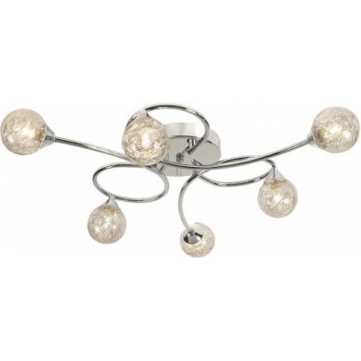 Ceiling lamp 40W 60×60 cm. 6 light points Crystal and Metal casting. Plated chrome Color