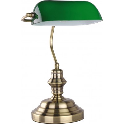 Lámpara de escritorio Forma Rectangular 36×26 cm. Cristal y Cuero. Color verde