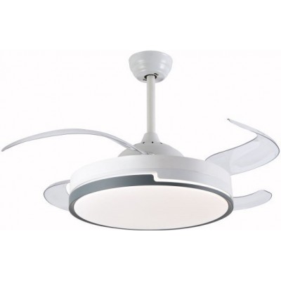 136,95 € Free Shipping | Ceiling fan with light 100W 4 blades. Remote control. Summer and winter function. DC motor Acrylic and Metal casting. White Color