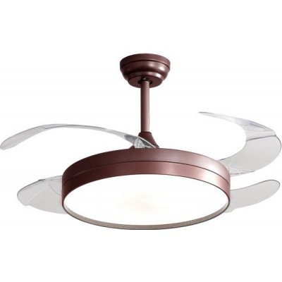 144,95 € Free Shipping | Ceiling fan with light 100W 4 blades. Remote control. Summer and winter function. DC motor Acrylic and Metal casting. Brown Color
