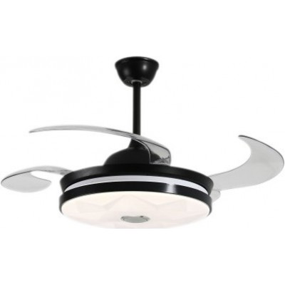 156,95 € Free Shipping | Ceiling fan with light 100W 4 blades. Remote control. Summer and winter function. DC motor Acrylic and Metal casting. Black Color