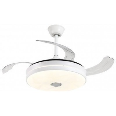 156,95 € Free Shipping | Ceiling fan with light 100W 4 blades. Remote control. Summer and winter function. DC motor Acrylic and Metal casting. White Color