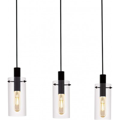 Lampe à suspension Eglo 60W Façonner Cylindrique 110×73 cm. 3 points de lumière Salle, chambre et hall. Acier et Verre. Couleur noir