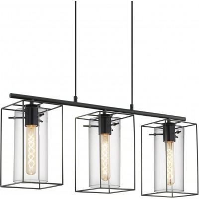 187,95 € Free Shipping | Hanging lamp Eglo 60W Rectangular Shape 77×37 cm. 3 points of light Kitchen. Vintage Style. Steel, Crystal and Metal casting. Black Color