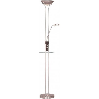 Lampadaire 18W 3000K Lumière chaude. 180×26 cm. Bras flexible pour la lecture. Plateau coulissant. chargeur USB Cristal et métal. Couleur nickel