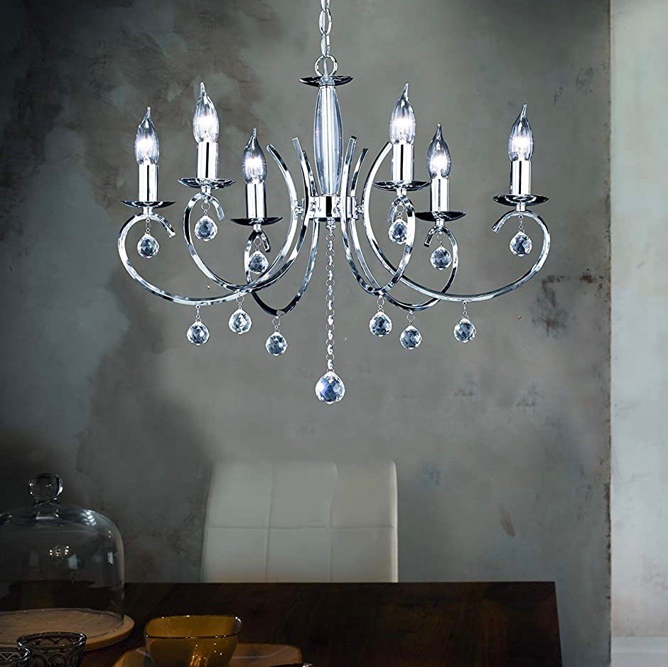 242,95 € Envío gratis | Lámpara de araña 40W 62×62 cm. Cristal y metal. Color cromado