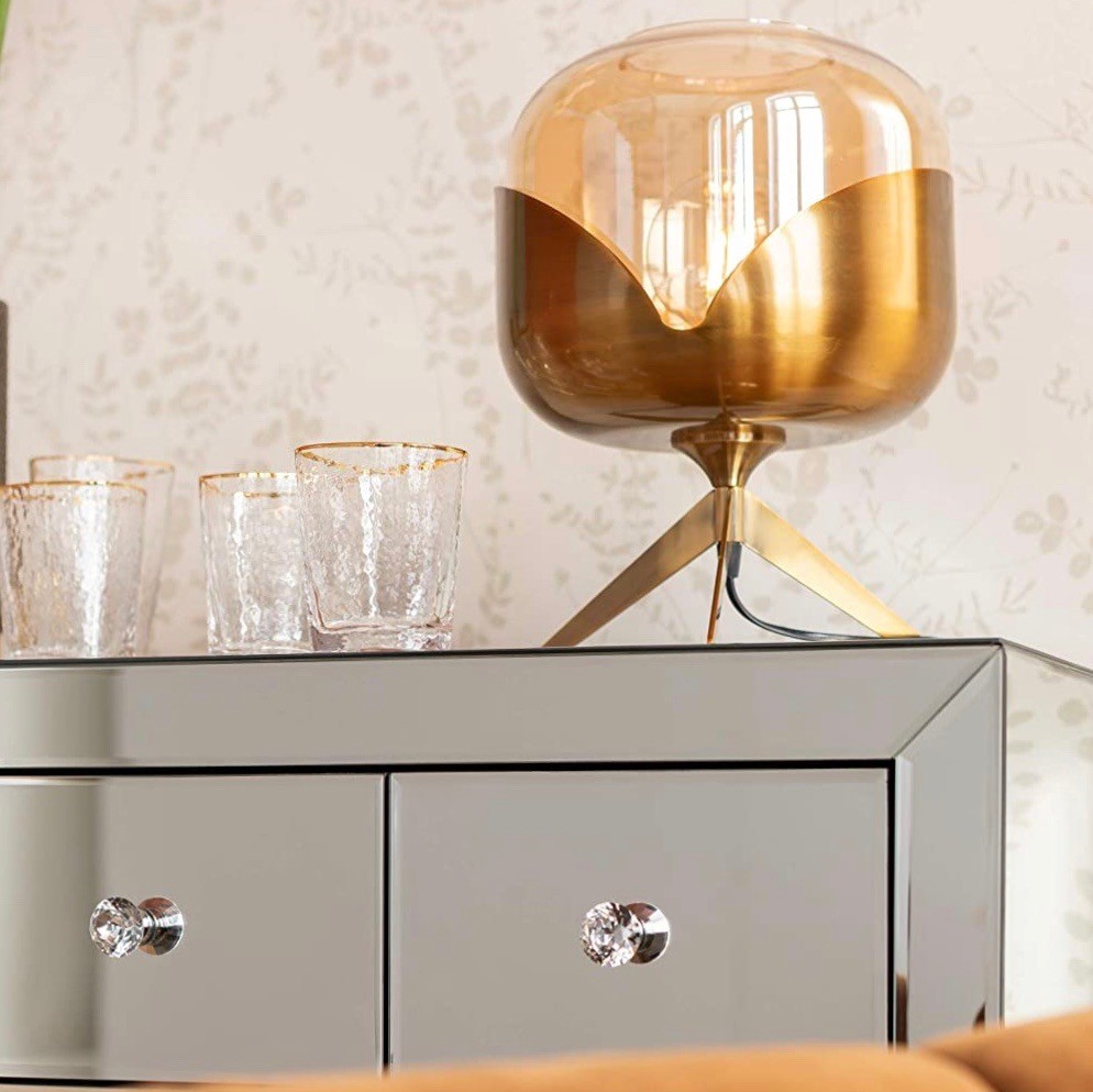 158,95 € Spedizione Gratuita | Lampada da tavolo 40W 35×27 cm. Posto su treppiede Acciaio e cristallo. Colore d'oro