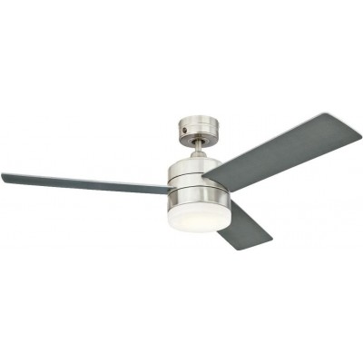 Ceiling fan with light 17W 122×122 cm. 3 vanes-blades Living room, bedroom and lobby. Modern Style. Stainless steel and Metal casting. Silver Color