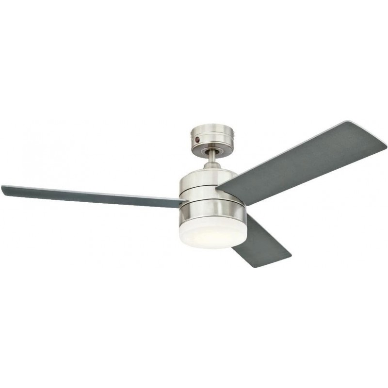 242,95 € Free Shipping | Ceiling fan with light 17W 122×122 cm. 3 vanes-blades Living room, bedroom and lobby. Modern Style. Stainless steel and Metal casting. Silver Color
