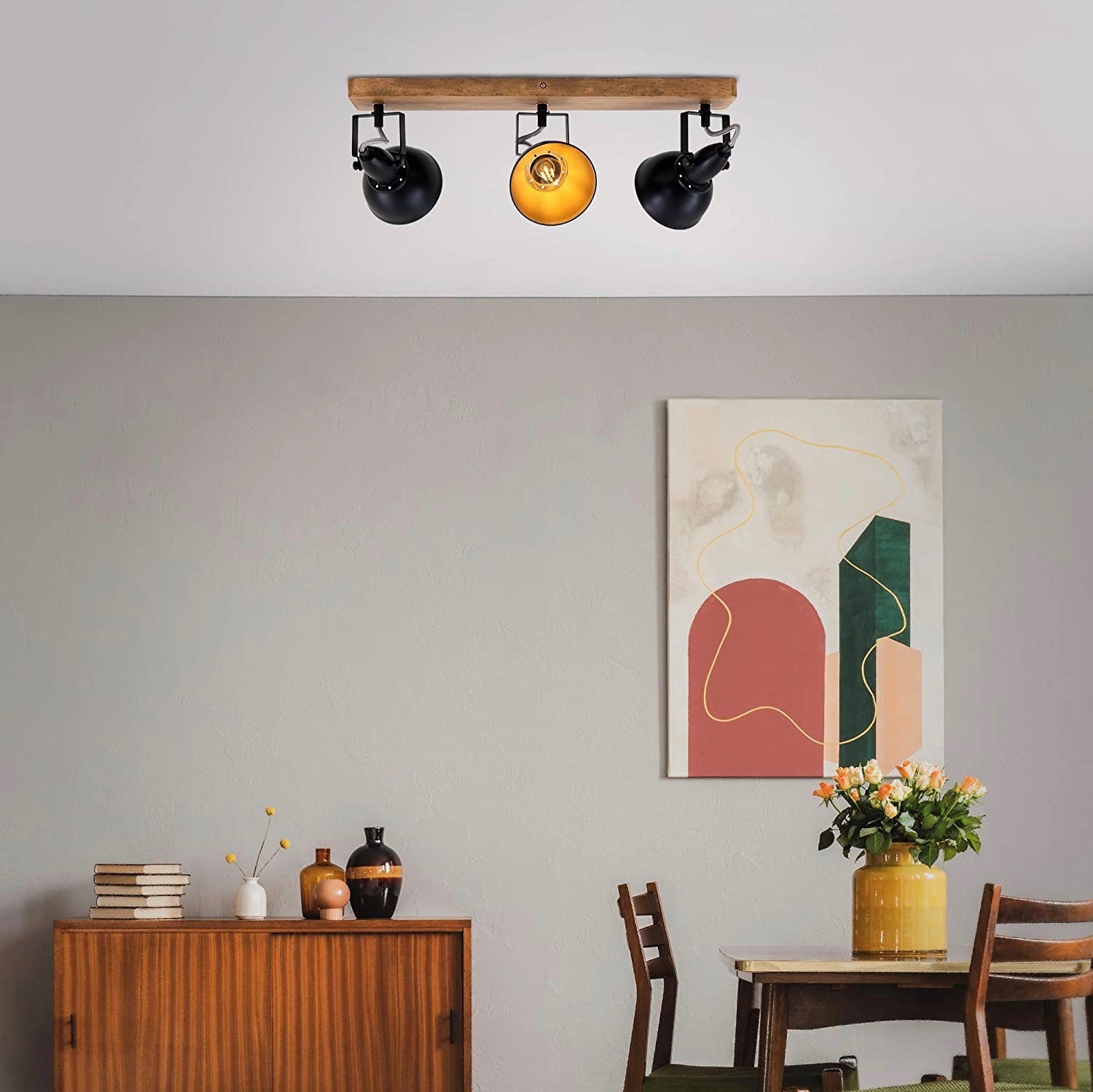 158,95 € Free Shipping | Indoor spotlight 50×16 cm. Triple rotating and adjustable spotlight Metal casting and wood. Black Color