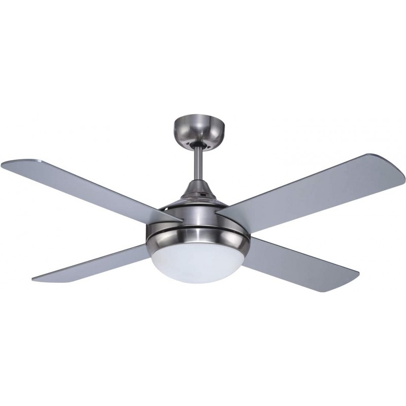 173,95 € Free Shipping | Ceiling fan with light 132×132 cm. 4 blades-blades Living room, dining room and lobby. Modern Style. Metal casting. Nickel Color