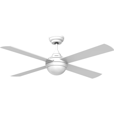 186,95 € Free Shipping | Ceiling fan with light 23W 4000K Neutral light. Ø 25 cm. Silent. 6 speeds. 4 vanes-blades. Summer and winter function. LED lighting Wood and glass. White Color