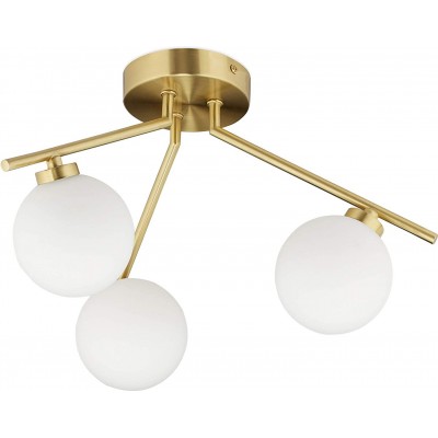 Lámpara de techo Forma Esférica 36×36 cm. Conjunto de 3 focos Salón, comedor y vestíbulo. Estilo moderno. Cristal y Metal. Color dorado