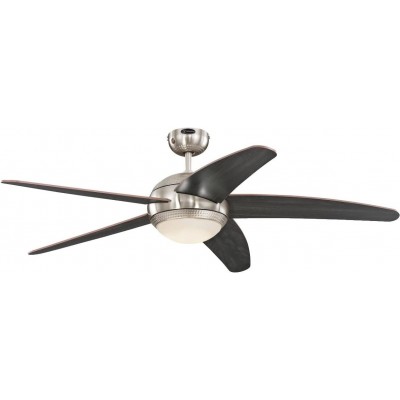 248,95 € Free Shipping | Ceiling fan with light 17W 3000K Warm light. 132×132 cm. 5 blades-blades Metal casting, wood and glass. Plated chrome Color