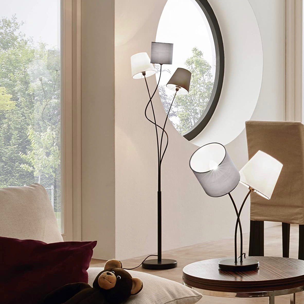 Luminária de piso Eglo 40W 152×28 cm. 3 holofotes Aço e têxtil