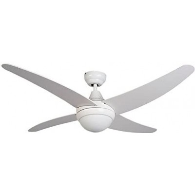 172,95 € Free Shipping | Ceiling fan with light 122×122 cm. 4 vanes-blades. Remote control Dining room, bedroom and lobby. Modern Style. Steel. White Color