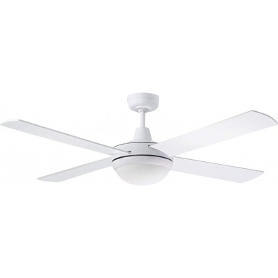 181,95 € Envío gratis | Ventilador de techo con luz 120W 120×120 cm. 4 aspas-palas. Mando a distancia Acero y madera. Color blanco