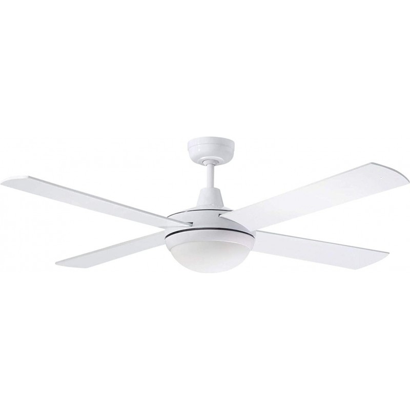 189,95 € Free Shipping | Ceiling fan with light 120W 120×120 cm. 4 vanes-blades. Remote control Dining room, bedroom and lobby. Modern Style. Steel and Wood. White Color