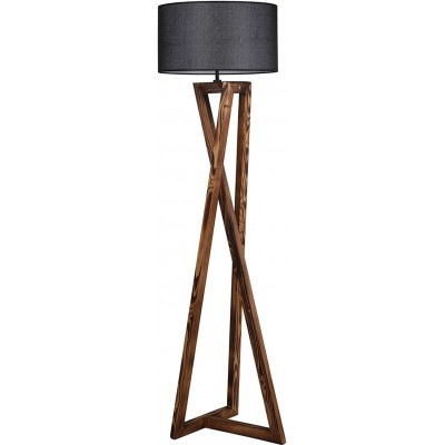 Lámpara de pie Forma Cilíndrica 166×45 cm. Colocada sobre trípode Salón, comedor y dormitorio. Estilo nórdico. Madera. Color negro