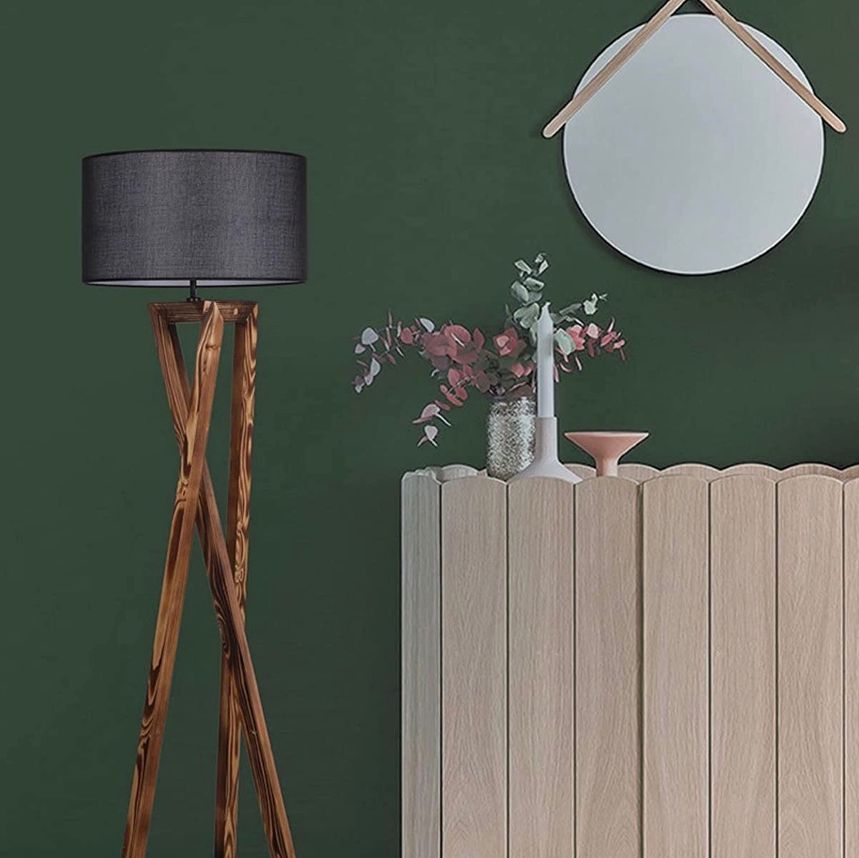 181,95 € Envoi gratuit | Lampadaire 166×45 cm. Posé sur trépied Bois. Couleur noir