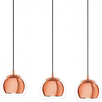 215,95 € Free Shipping | Hanging lamp Eglo 40W Spherical Shape 110×78 cm. Triple focus Dining room, bedroom and lobby. Modern Style. Steel and Glass. Copper Color