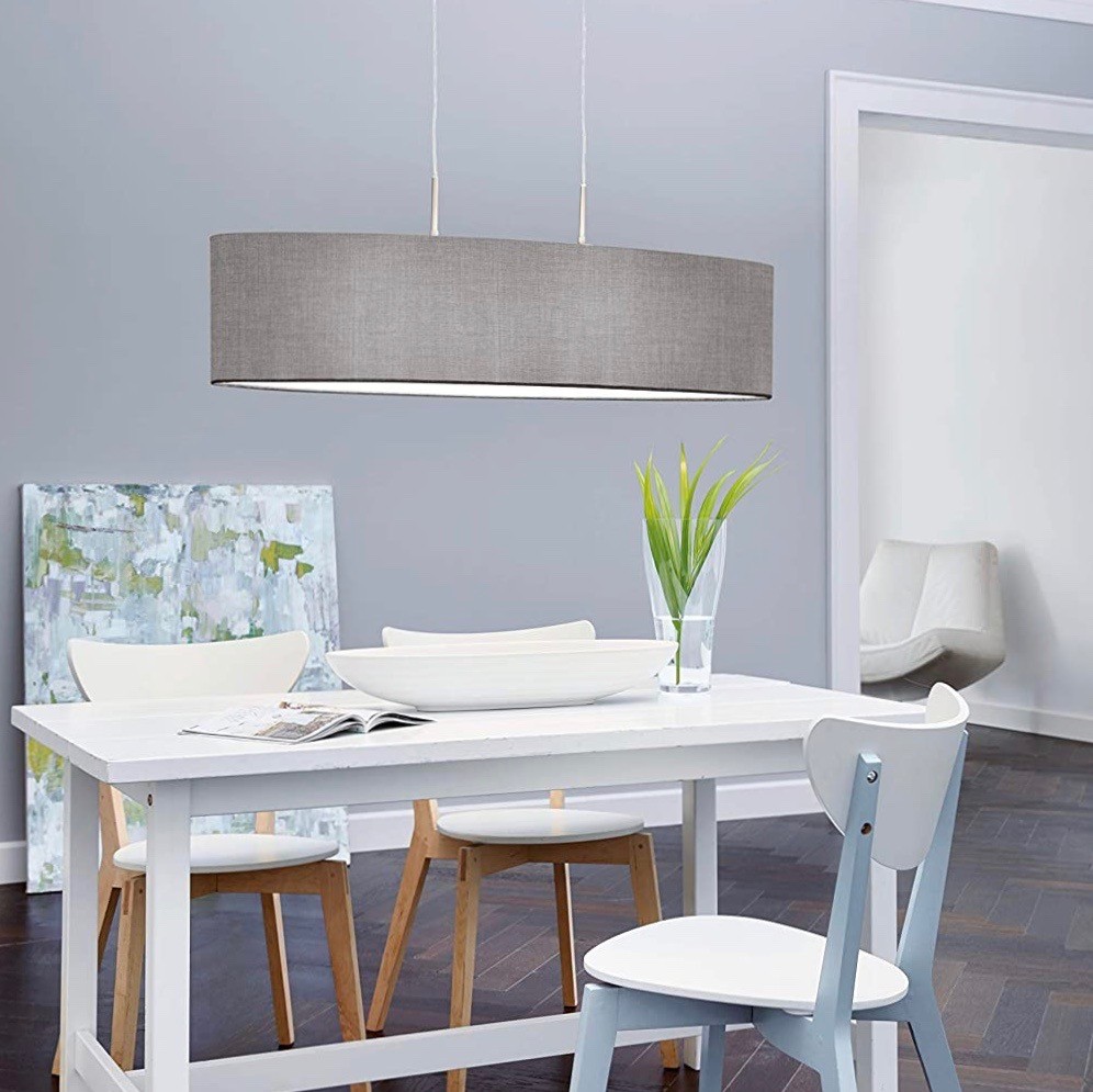146,95 € Envio grátis | Lâmpada pendurada Eglo 60W 110×100 cm. Foco duplo Aço e têxtil. Cor níquel