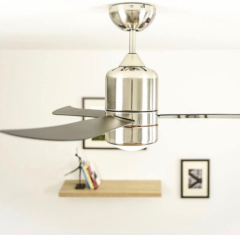 185,95 € Spedizione Gratuita | Ventilatore da soffitto con luce 45W 112×112 cm. 3 pale trasparenti. Telecomando Cristallo e metallo. Colore nichel