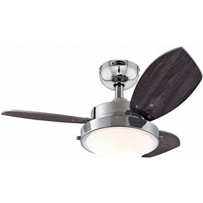 149,95 € Free Shipping | Ceiling fan with light 80W 76×76 cm. 3 vanes-blades Living room, dining room and bedroom. Modern Style. Metal casting. Plated chrome Color