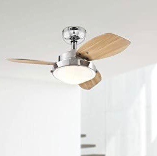 142,95 € Free Shipping | Ceiling fan with light 80W 76×76 cm. 3 vanes-blades Metal casting. Plated chrome Color