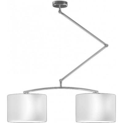 Lampe à suspension Façonner Cylindrique 120×85 cm. Double foyer Salle, chambre et hall. Métal et Textile. Couleur blanc