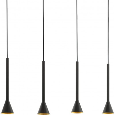 Lámpara colgante Eglo 5W 3000K Luz cálida. Forma Cónica 150×113 cm. 4 focos LED suspendidos Salón, comedor y vestíbulo. Acero. Color negro