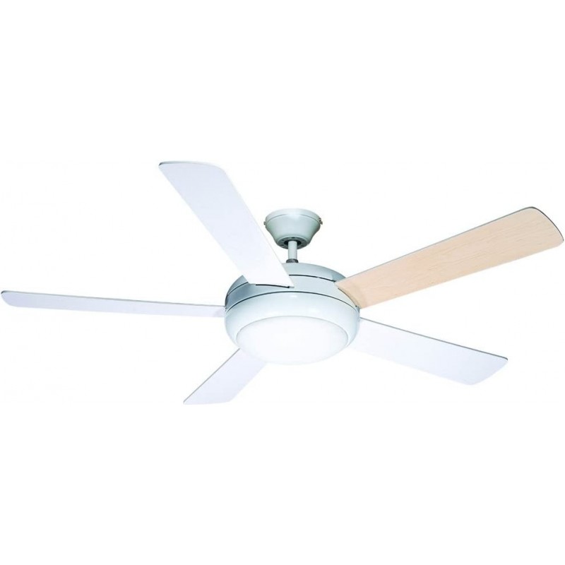 214,95 € Free Shipping | Ceiling fan with light 15W Ø 132 cm. 5 vanes-blades. 3 speeds. Remote control. Programmer Dining room, bedroom and lobby. Modern Style. Metal casting and Wood. White Color