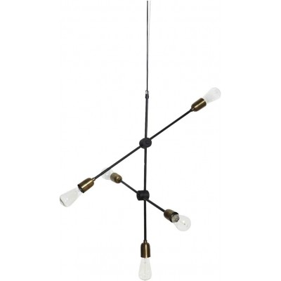 Chandelier 25W Extended Shape 78×68 cm. 6 spotlights Living room, bedroom and lobby. Modern Style. Metal casting and Brass. Black Color