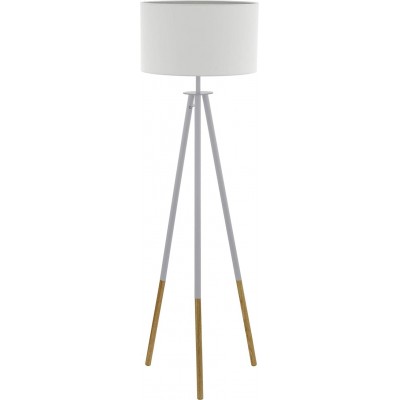 Lámpara de pie Eglo 60W Forma Cilíndrica Trípode de sujeción Salón, comedor y vestíbulo. Estilo moderno. Acero y Madera. Color blanco