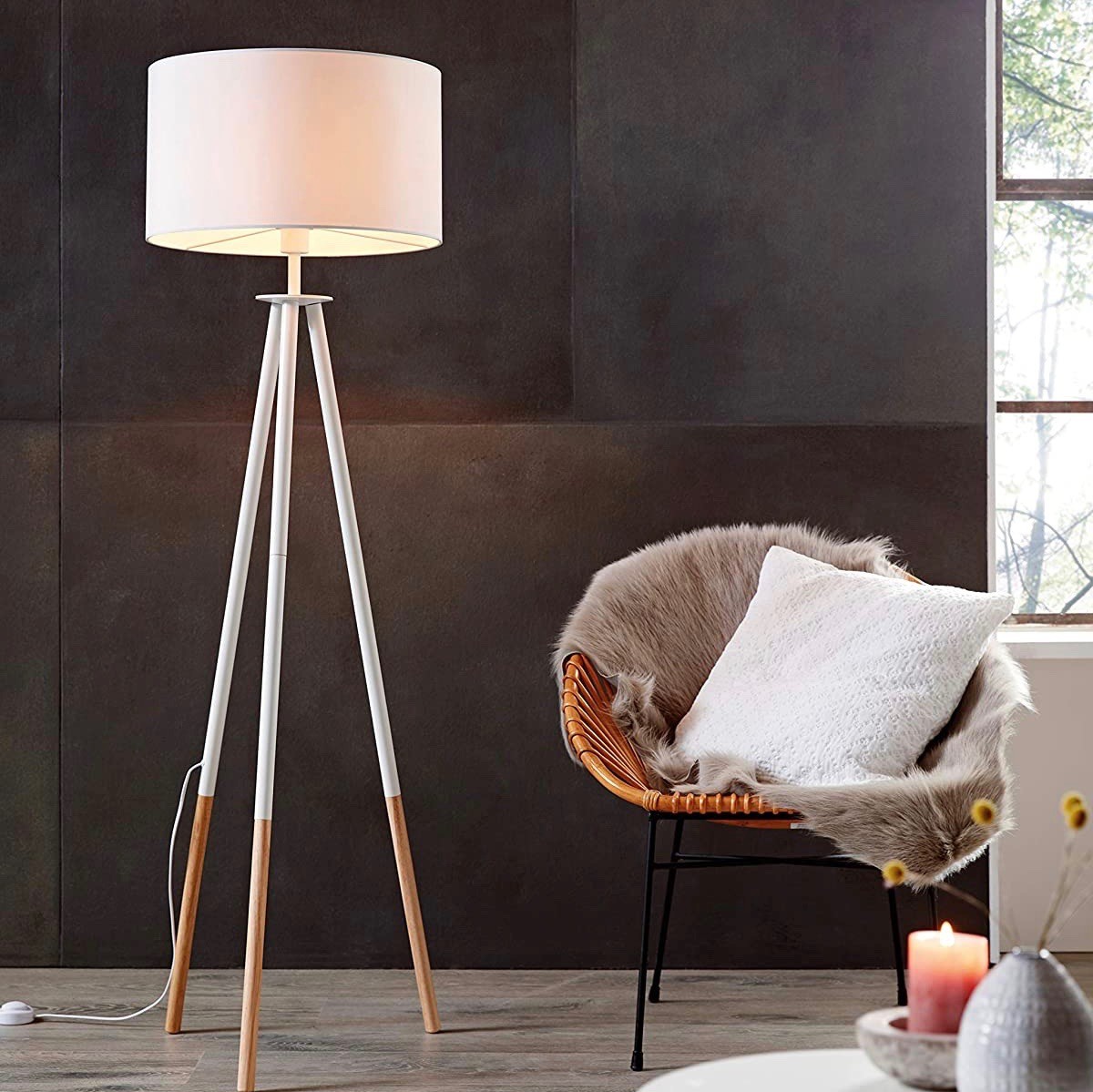 251,95 € Envío gratis | Lámpara de pie Eglo 60W Trípode de sujeción Acero y madera. Color blanco